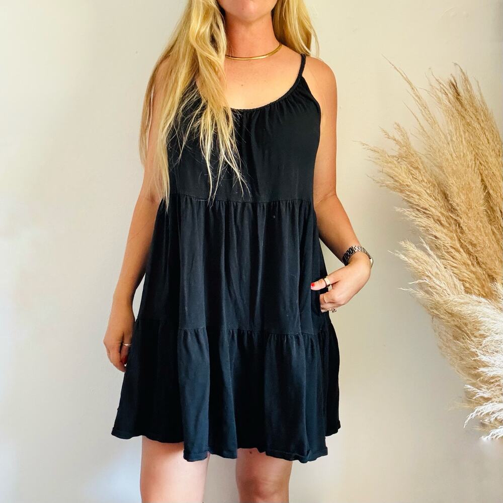 OLD NAVY Black Braided Tank Top Strap Tiered Ruffle $68 Mini Midi Beach Dress XL